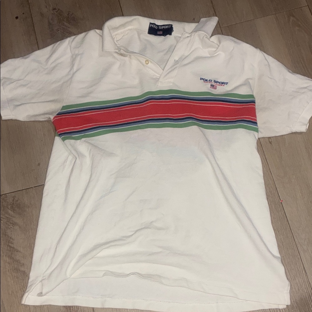 Polo by Ralph Lauren White Polo with Red and Green Stripes